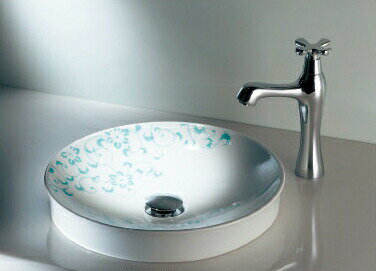 493-097-GR 九谷焼 丸型手洗い器 （ペパーミント）半埋め手洗い鉢