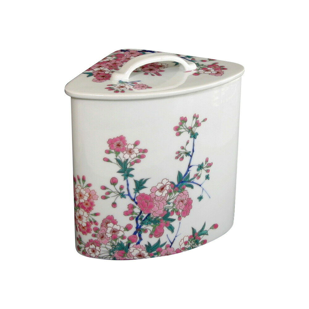 【有田焼】伊万里焼 染錦金彩桜絵 エチケットボックス ART2-GD012 艶やかな桜 華麗な染錦 トイレ 手洗い 磁器製ごみばこ