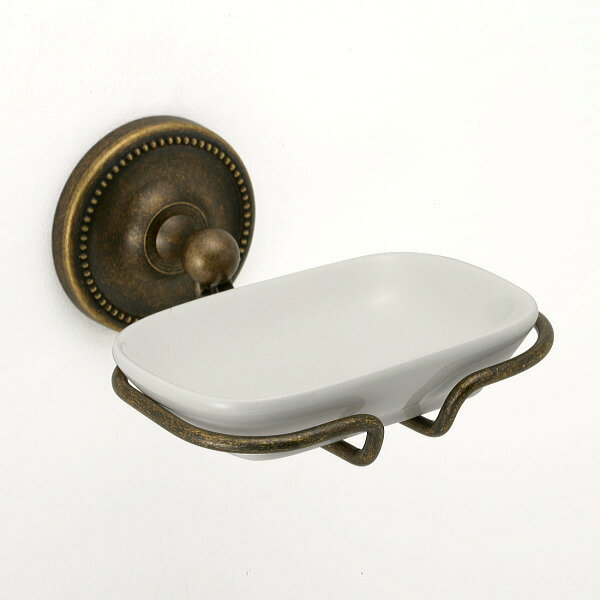 640766 真鍮製ソープディッシュ・陶器の石鹸置き(真鍮古色仕上げ)|アンティーク調