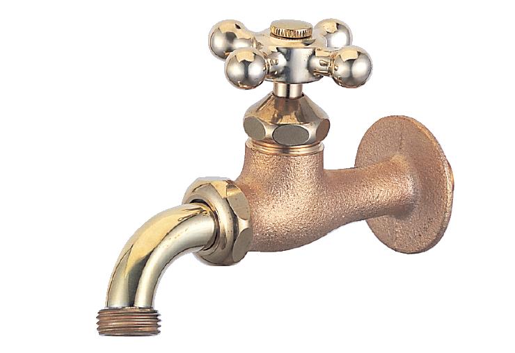 　>> Product / 製品情報 商品名 万能ホーム胴長水栓（鋳肌） 認証登録 JWWA水道法基準適合品 製造 日本 仕様 壁付け用単水栓 材質：[本体]青銅　[ハンドル]黄銅 吐水口パーツ別売り ネジ規格：PJ1/2（給水栓取付ネジ）スパウト（水の出る枝部分）360度回転 吐水口パーツ別売り 商品説明 クロスハンドルがどこか懐かしい、レトロ調のガーデニング水栓です。屋内でも使用できます。 本品の金属表面は、歳月による自然な変色を楽しむことが出来ます。 用途によって吐水口パーツを別途お買い求めください。 ※このままでも使用できます。 ホースに接続して使用する場合　>>ワンタッチニップル 水を気泡状にして水跳ねを防止する場合　>>泡沫アダプター 取付けネジ部分はJIS規格で定められたPJ1/2規格でごく一般的なサイズです。 セット内容 水栓本体 デザイン レトロ/クラッシク