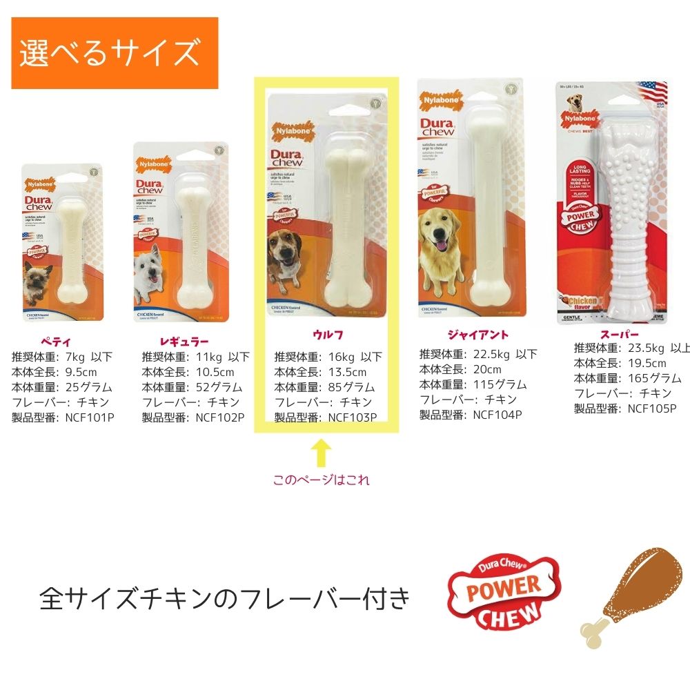 オジコペットのNylabone ナイラボーン 犬用 噛むおもちゃ 骨型 ボーン [パワーチュー] DURACHEW CHICKEN WOLF チキンフレーバー 不安 ストレス 解消 NCF103P｜アングル2
