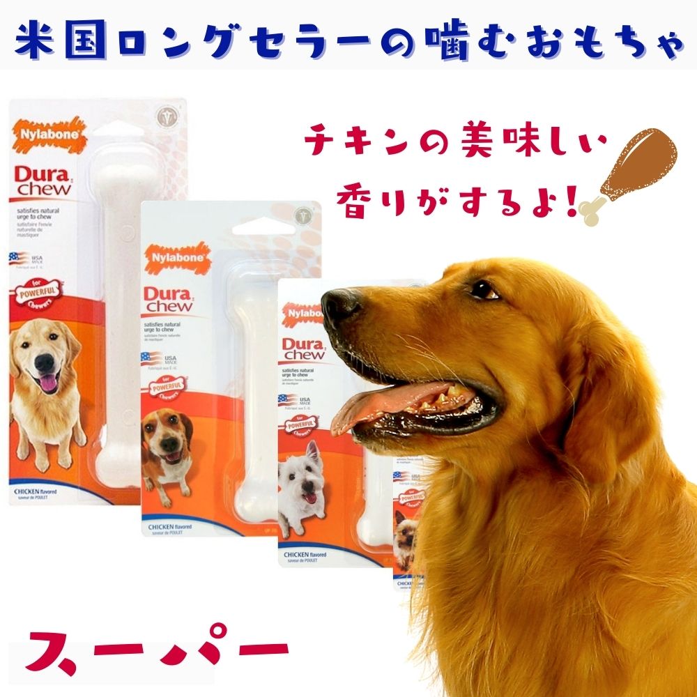 Nylabone ナイラボーン 犬用 噛むおもちゃ 骨型 ボーン  DURACHEW CHICK SOUPER BL チキンフレーバー 不安 ストレス 解消 中型犬 大型犬 NCF105P