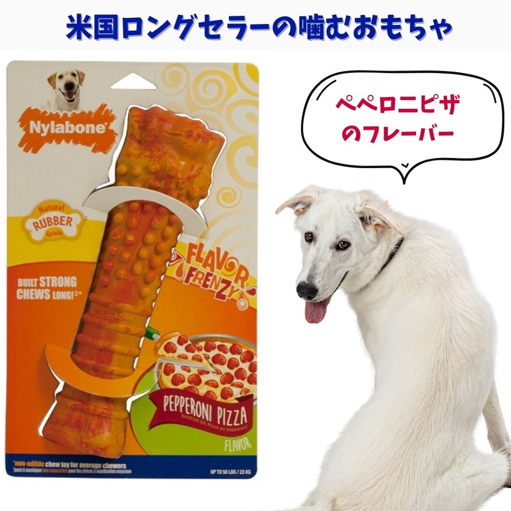 Nylabone ナイラボーン 犬用 噛むおもちゃ 骨型 ボーン 不安 ストレス 解消  ペペロ二ピザフレーバー 中型犬 大型犬 ペペロ二 NRB555P