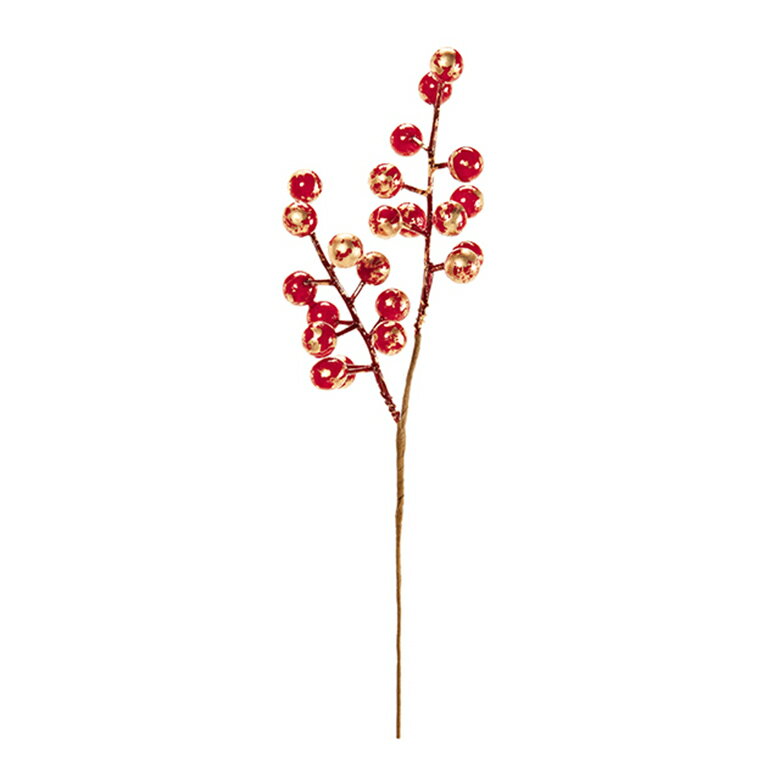 ブラッシュベリーピック#3 レッド／ゴールド - 迎春 クリスマス　造花