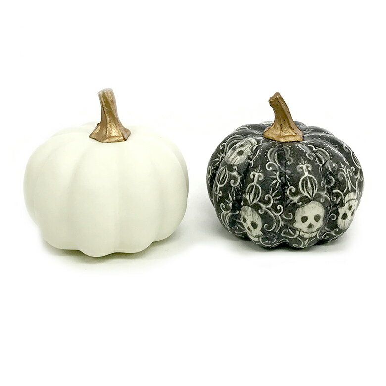 パンプキン S scull 2個セット ＜ハロウィン / スカル / デコレーション / モノトーン / デコパージュパンプキン＞