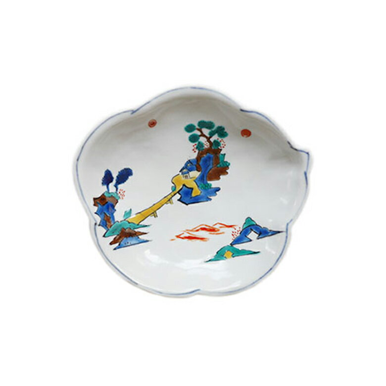 4.5寸蓮葉皿　古九谷山水