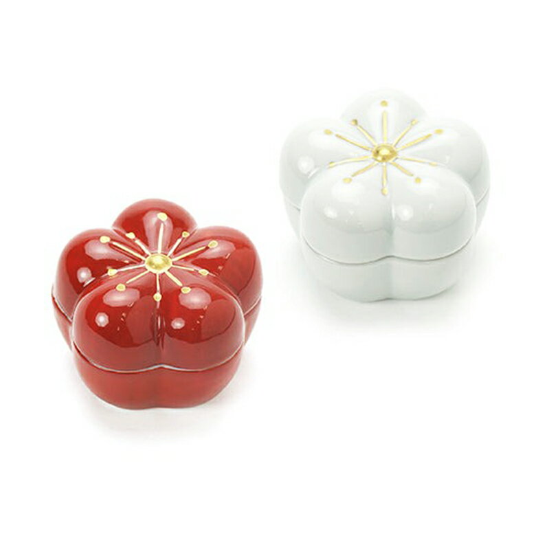 梅蓋物　紅白セット ＜上出長右衛門 / 和食器 / 伝統工芸 / 染付 / 九谷焼＞