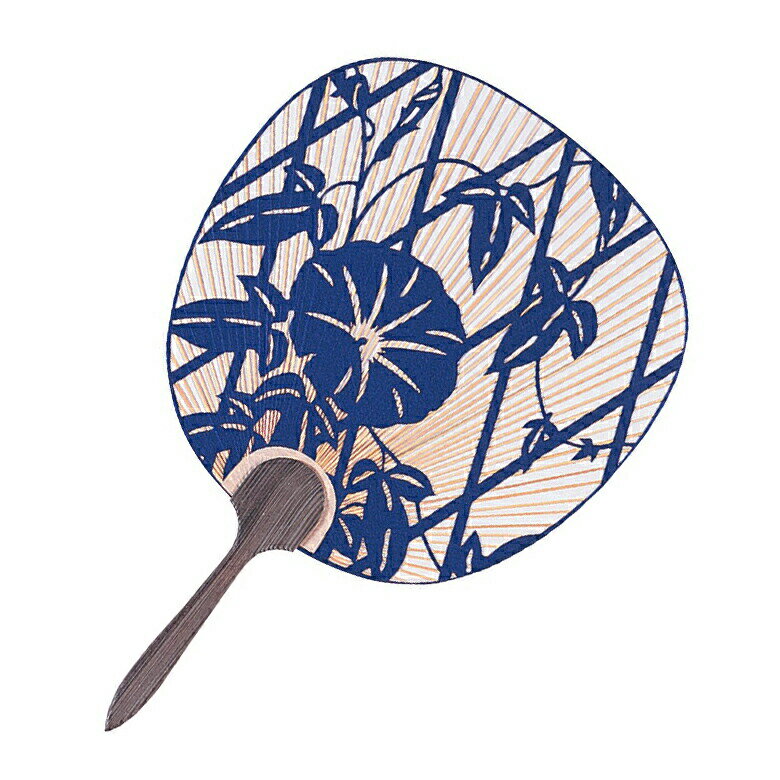 都うちわ 総彫 垣根朝顔 紺 ＜京うちわ / 団扇 / うちわ / 都うちわ / 扇うちわ / 日本製＞