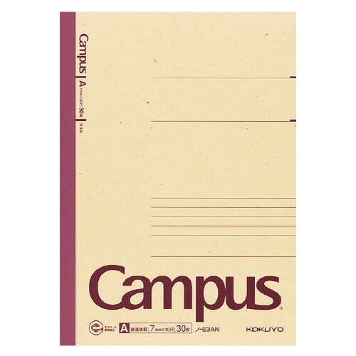コクヨ　ノート　再生紙キャンパスノート　セミB5判　A罫（7mm罫）　30行/頁　30枚/冊　メーカー品番:ノ-E3AN