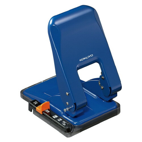 コクヨ　パンチ（2穴）　穿孔能力:約52枚　＜ラクアケ＞　メーカー品番:PN-G52B　本体カラー:青　サイズ:W130xD175xH200（ロック時H78）mm　穴径:6mm　穿孔奥行:13mm　用紙サイズガイド付き　ハンドルロック付き