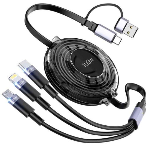 充電ケーブル 3in2 巻き取り式 充電コード 超急速充電 LEDディスプレイ 超高耐久 充電ケーブル 3in2 巻き取り式 充電コード 超急速充電 LEDディスプレイ 超高耐久