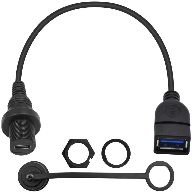 Duttek USB Type C - USB3.0 パネルフラッシュ防水ケーブル、USB 3.0オスからタイプC 3.0メスカーマウントダッシュフラッシュ防水延長ケーブル。