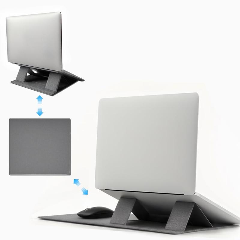 Domstar ノートパソコンスタンド マウスパッド一体型 非粘着タイプ 軽量 折りたたみ式 収納便利 15°&25° 二段階調整可能 通気性良好 耐久性 腰痛/猫背防止 11.6-16インチ対応