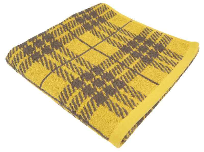 Hours バスタオル チェック 60×120cm イエロー ふんわりボリューム・甘撚りパイル 厚手 ビビット