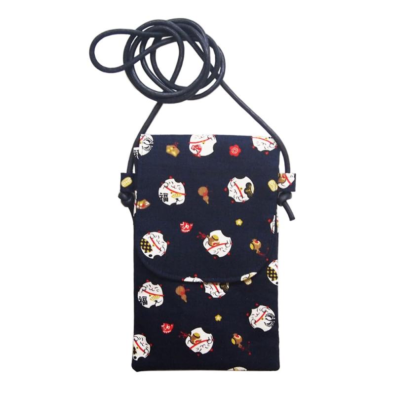 [京佑] 日本製 スマホショルダー 軽い 携帯 綿 サコッシュ フタ付き スマホ ポシェット