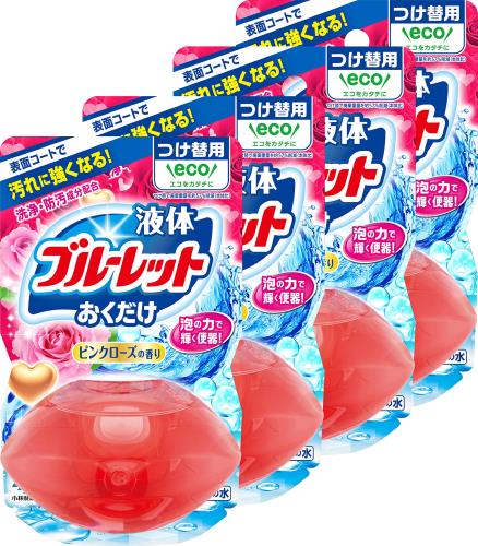 まとめ買い液体ブルーレットおくだけ トイレタンク芳香洗浄剤 ピンクローズの香り 詰め替え用 70ml×4個