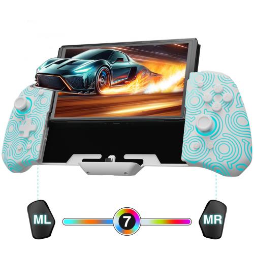 「光るパターン」Switch グリップ コントローラー 携帯モード LEDライト Switch コントローラー 6軸ジャイロ TURBO連射機能付き 人間工学 マクロ機能 Switch/OLEDに対応 日本語取扱説明書