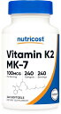 Nutricost ビタミンK2 MK-7 100マイクログラム、240ソフトジェル - グルテンフリー 非遺伝子組み換え