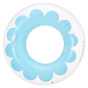 DINETTE 浮き輪 フロート 海水浴 水遊び プール 丸型 (透明花柄 ブルー 持ち手付き, 90#)