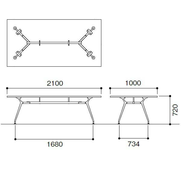 【高さ720mm】【受注生産】会議テーブル アルミダイキャスト脚・角型 幅2100×奥行1000×高さ720mm お客様組立 個人様宛配送不可 [CAD-2110K]
