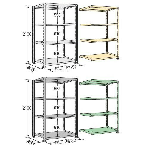 【連結型】スチール棚 中量棚 300kg/段タイプ 高さ2100×間口1500×奥行450mm 棚板4枚 業務用ラック お客様組立 送料別 法人様限定商品 2