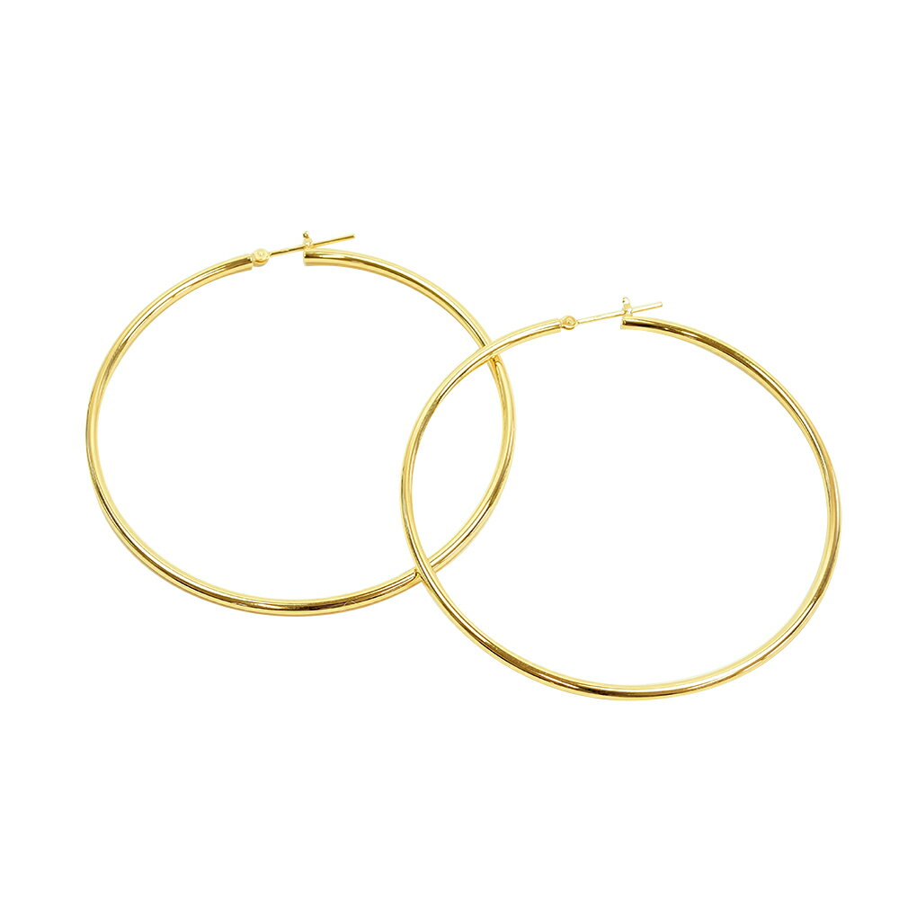 K18 フープピアス ゴールド リングピアス シンプル ラウンド 2x60mm ペア 18金
