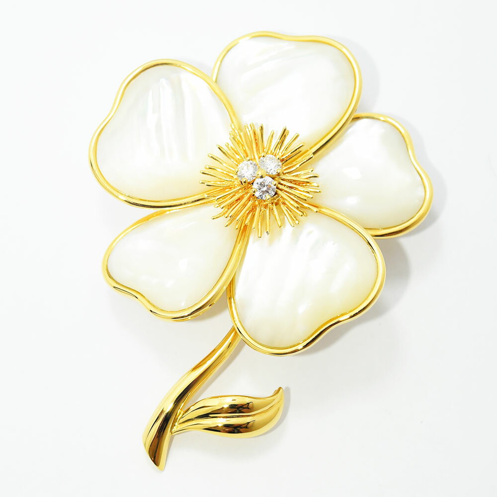 ヴァンクリーフ＆アーペル ブローチ Van Cleef & Arpels 花 フラワー マザーオブパール ダイヤモンド 3P K18 750 新品仕上げ 中古