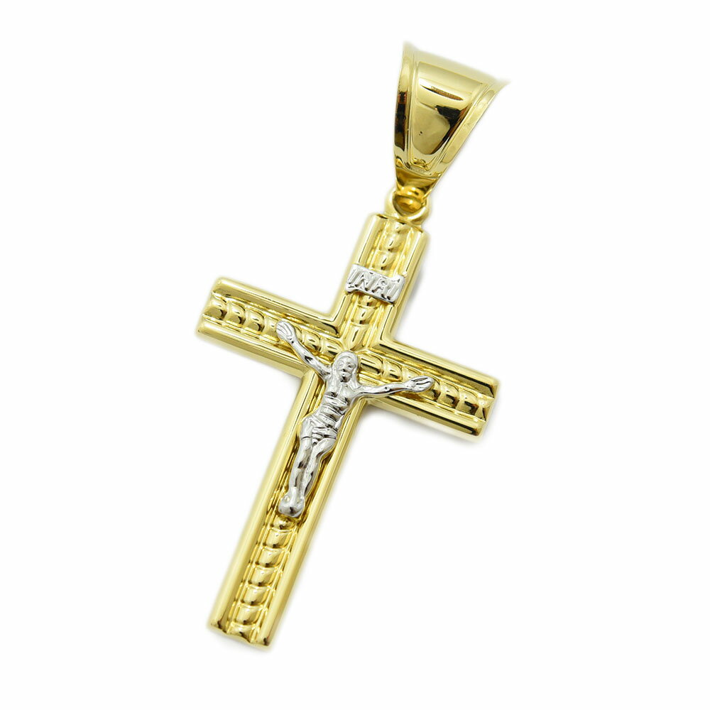 クロスペンダントトップ K18 キリスト 十字架 クロス ペンダントトップ ゴールドカラー ホワイト 中空 新品