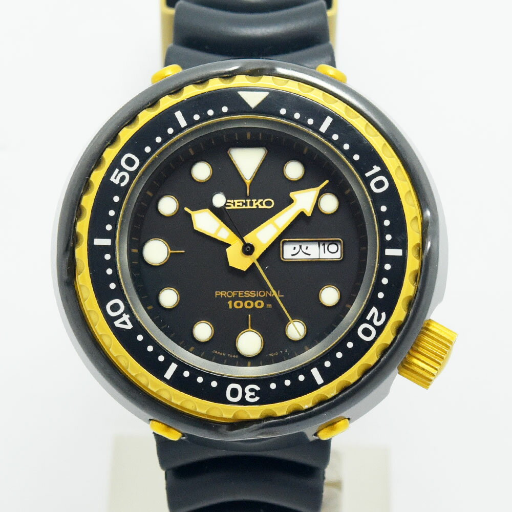 セイコー 中古 メンズ SEIKO プロフェッショナルダイバー 1000m 7C46-7008 クォーツ SS ステンレススチール ラバー ブラック