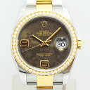 ロレックス 中古 メンズ ROLEX デイトジャスト 自動巻 オートマ 116243 V番 フラワー ダイヤ SS ステンレススチール YG イエローゴールド ブラウン 軽仕上げ