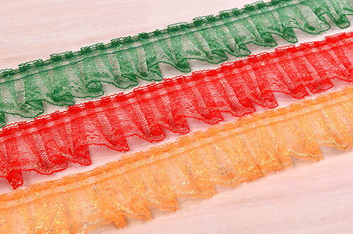 ラッセルフリルギャザーレース（03415Q） 約3.5cm幅 7.オレンジ×オーロラ 07Ac99_