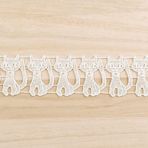 ケミカルレース ネコ（MYS-26） 約4.5cm幅 2.オフ 07Ac99_