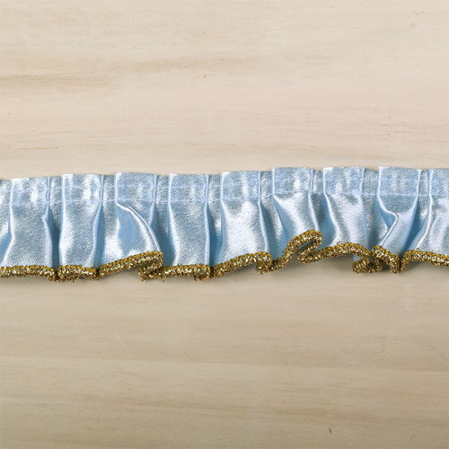 サテンフリルレース（501F） 約3.5cm幅 4G.ライトブルー×ゴールド 07Ac99_