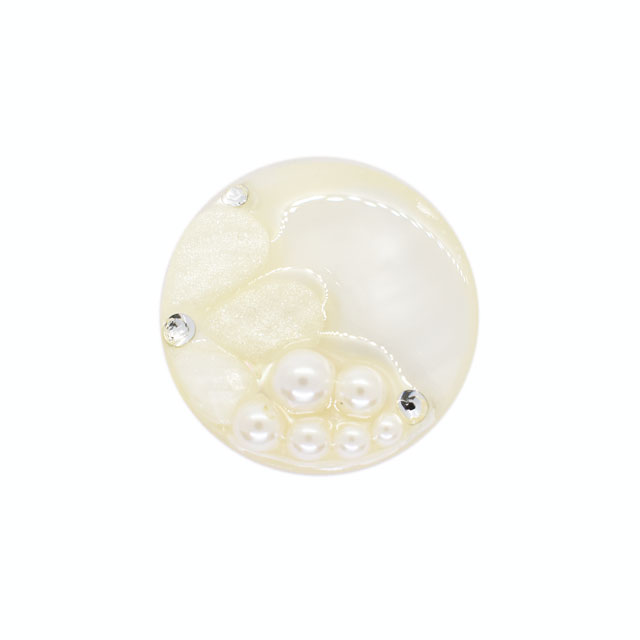 Button - ボタン シェルべースフラワージュエルボタン （86892） 25mm 2.ホワイト 08Bg99_
