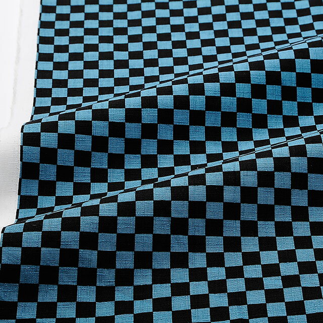 生地 ドビー織 市松格子（IM4645） C.ピーコックブルー×黒 09Ag17_