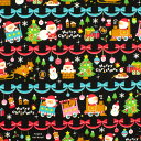 \期間限定10%OFF/ 生地 クリスマスプリント ボーダー/シーチング(AP45102) 2C.黒 09Ae99_