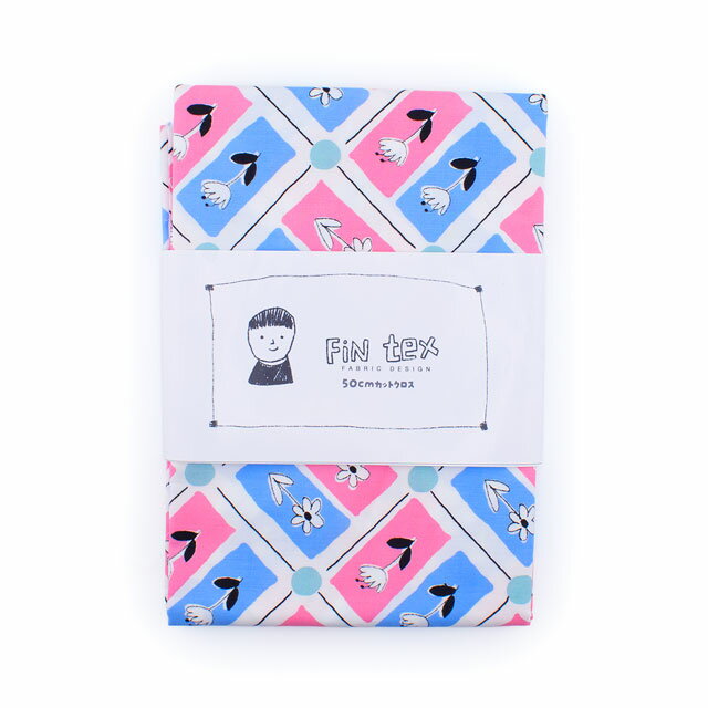 生地 FiN tex-フィンテックス- タイル花柄 約140cm幅×50cmカット（OKF-028） 2PK.ピンク/ブルー 09Ae06_