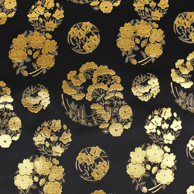 金襴生地 琳派名物裂二丁 花丸紋（2-10924） 黒金 (H)_k4_