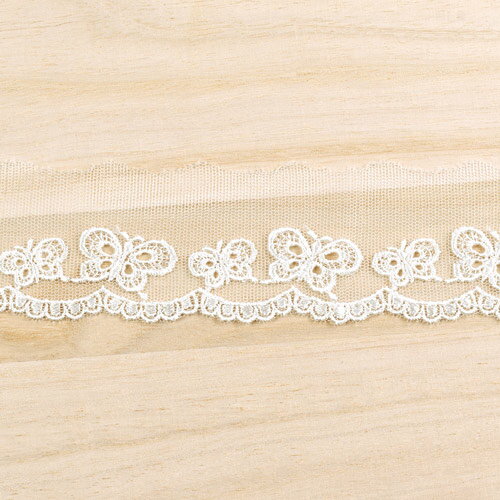 チュールレース 蝶（MYS-29） 約4cm幅 2.オフ 07Ac99_