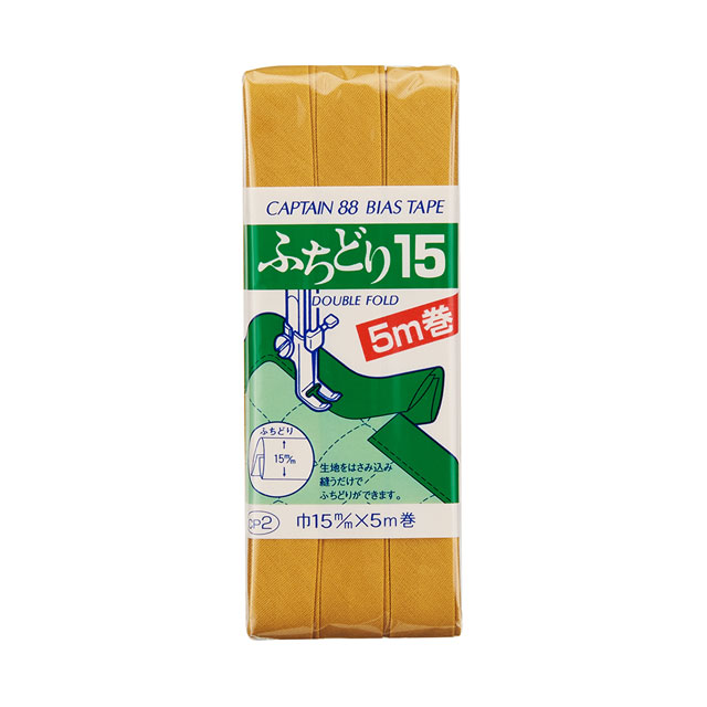 ●素材：ポリエステル65％　綿35％●サイズ：15mm幅×5m巻【商品の詳細】ワンタッチでふちどりができるように、ダブルにおってあります。生地を挟み込んで縫うだけで簡単にふちどりが出来ます。5mあるので大きい作品にお使い頂けます。【ご注文前に必ずお読み下さい】・表示価格は1パックの価格です。・製造ロット、ディスプレイや視覚環境などにより、実際のカラーと異なる場合がございます。・当社の他オンラインショップと在庫を共有しており、注文が確定しても完売・欠品の場合があります。予めご了承下さい。