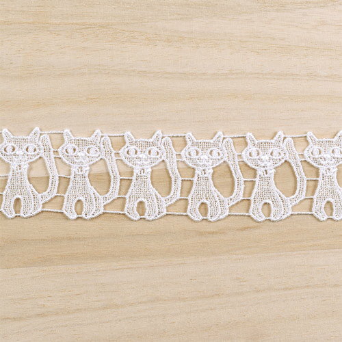 ケミカルレース ネコ（MYS-26） 約4.5cm幅 1.白 07Ac99_