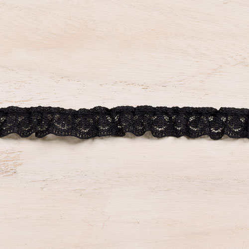 ラッセルフリルギャザーレース（4811） 約1.2cm幅 18.黒 (H)_4b_