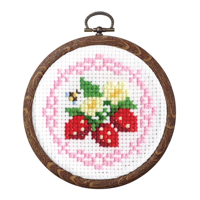 刺しゅうキット オリムパス クロスステッチ プチフープ フルーツ＆フラワー イチゴとレース（7443） 06Bi99_