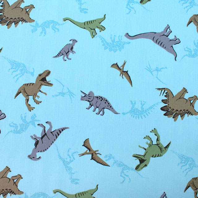 〔メール便対応商品〕 生地 入園入学プリント 恐竜柄/ポプリン（7119） 6B.サックス 09Ae14_