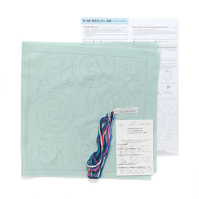 オリムパス 刺し子キット 花ふきん 納涼きんぎょ（SK488） 浅葱 06Bi99_