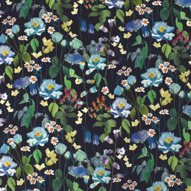 生地 LIBERTY FABRICS リバティ・ファブリックス タナローン 2022AW FLORANATION Fairytale Forest フェアリーテイル・フォレスト（363J6809） A.ブラック×ブルー (H)_k4j