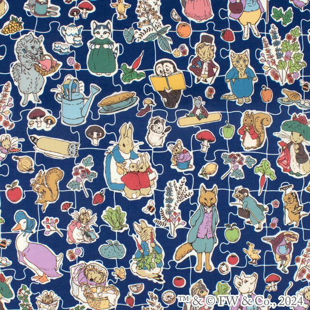 〔メール便対応商品〕 生地 LIBERTY FABRICS リバティ・ファブリックス タナローン ピーターラビット(TM)・コレクション Hilltop Adventures ヒルトップ・アドベンチャー（DC30740） J20D.ネイビー (H)_k4j