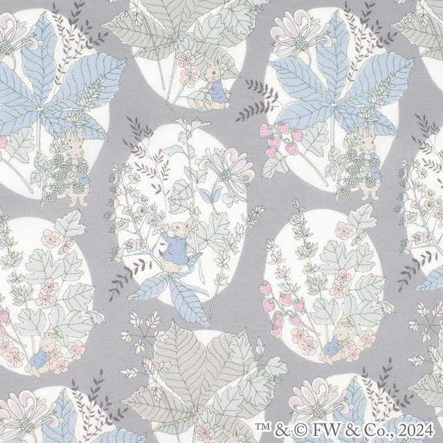 〔メール便対応商品〕 生地 LIBERTY FABRICS リバティ・ファブリックス タナローン ピーターラビット(TM)・コレクション Hawthorn Bunnies ホーソーン・バニーズ（DC30743） J24C.ライトグレー (H)_k4j