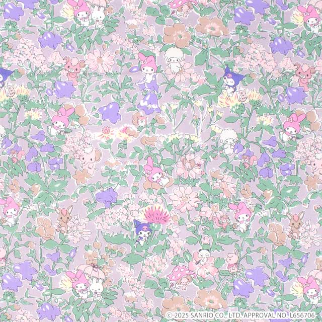 〔メール便対応商品〕 生地 LIBERTY FABRICS リバティ・ファブリックス タナローン 2025SS My Melody & Little Twin Stars 50th Anniversary Collection メロディーズ・パーティ（DC30716） J25C.パープル (H)_k4jのサムネイル