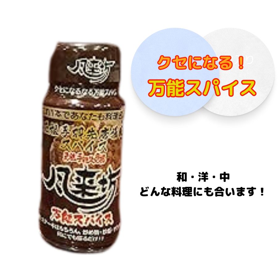 風来坊 クセになるなる万能スパイス これ1本であなたも料理名人 名古屋名物 名古屋めし 名古屋限定 名古屋 元祖手羽先唐揚げ風スパイス 風来坊万能スパイス 焼肉 ステーキ 炒め物 炒飯 サラダ パスタ 天ぷら 最適 スパイス調味料 100g